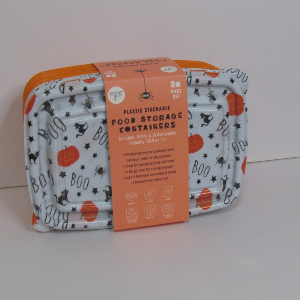 Halloween Black Cats Pumpkins Plastic Stackable Food Storage Containers NEW
